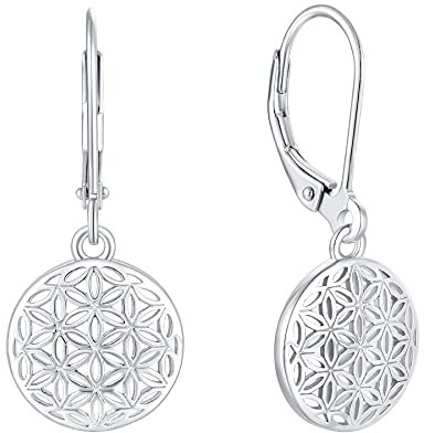 JO WISDOM Damen Ohrhänger Lebensblume silber 925 Blume des Lebens Ohrringe Hängende mit Weißgold plattiert,Schmuck für Frauen