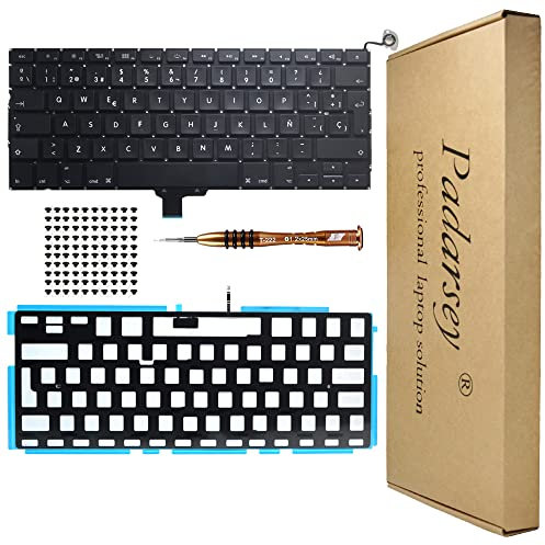Pardarsey Teclado retroiluminado de repuesto con 80 tornillos PCE español ESPAÑOL Teclado Compatible para MacBook Pro Unibody 13 pulgadas A1278 2008 2010 2012 2013 2015 año con destornillador