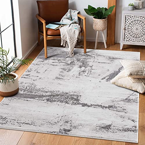carpet city Teppich Wohnzimmer - 140x200 cm Kurzflor Grau - Meliert Abstrakt Vintage Muster - Moderne Teppiche Flachflor - Deko Schlafzimmer
