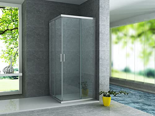 Aloni Duschkabine 80x80x195 Eckduschkabine mit Schiebetüren - Duschabtrennung mit Eckeinstieg - chrom - ESG Sicherheitsglas 6 mm - Nano-Beschichtung & Easy-Clean - Modernes Klarglas-Design