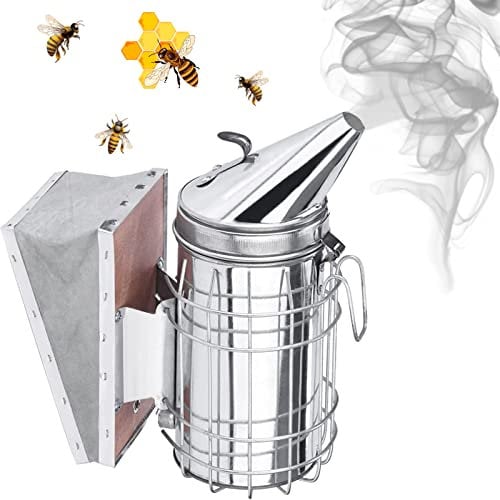 Steel Hive Smoke Equipo de Apicultura,Ahumador de Abeja de Acero Inoxidable, Equipo de Apicultura con Protector térmico,Fuelle de Flujo de Aire Superior y Excelente Salida de Humo para Apicultura
