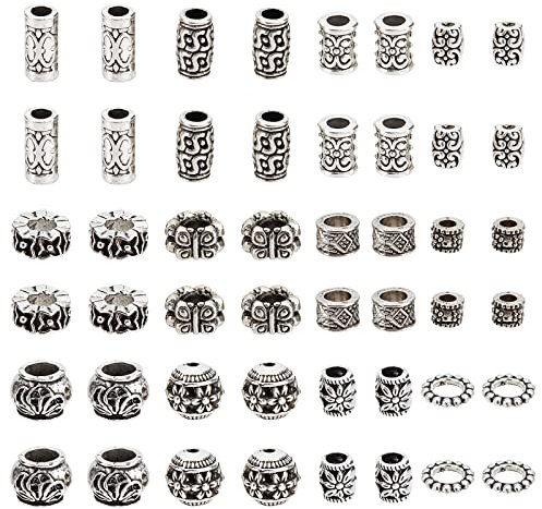 NBEADS 120 Stück 12 Stile Tibetischen Stil Legierungsperlen, Antik Silber European Beads Großes Loch Perlen Spacer Beads Charm Für DIY Schmuckherstellung