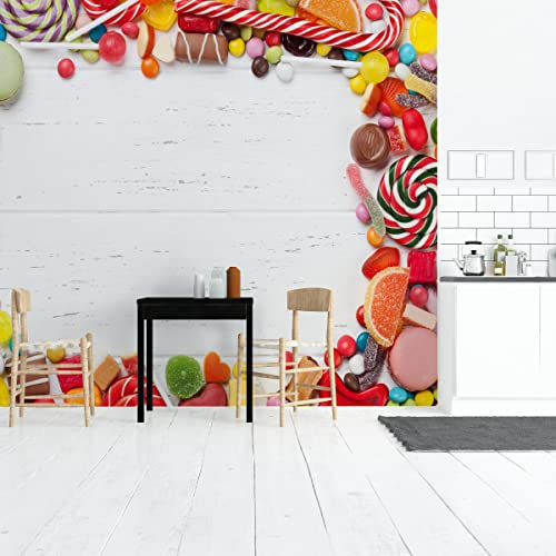 Wallepic Non-Woven Photo Wallpaper Kitchen Sweets Sweets Lollipop Chocolate 254 x 184 cm Modern Wallpaper XXL Wood Look Fruit Heart Living Room Bedroom Office Hallway Wallpaper 254 x 184 cm