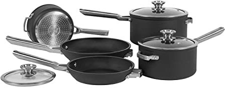 Ninja Foodi ZEROSTICK 5-teiliges Pfannenset, 16cm, 18cm, 20cm Kochtopf, 24cm, 28cm Bratpfanne, antihaftbeschichtet, harteloxiertes Aluminium, Induktion, Backofen-, spülmaschinenfest, Grau, C55000EU