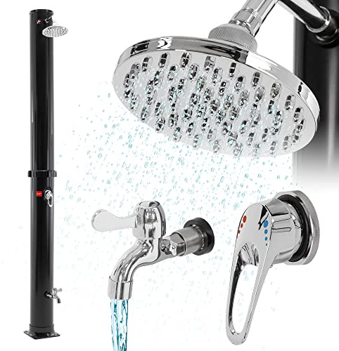 ML-Design Douche de Jardin Solaire 35 L 217 cm - avec Pomme de Douche à Effet Pluie Pivotante 180° - Noir - sans Électricité - Chauffage de l'eau jusqu'à 60°C - Douche Solaire pour Piscine Camping