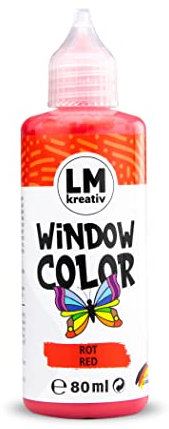 LM Window Color 80ml - Rot - Fenster-Farben zum Basteln & Malen. Für wieder abziehbare Deko Fensterbilder im Kinderzimmer, auf Flaschen, Spiegel oder Fliesen. Fensterfarben ohne Lösungsmittel
