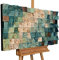 KunstLoft Wanddeko Holz rustikal | 100% HANDGEFERTIGT | 102x55x6,5cm | Holzbild 'Oceanic Colours' | Geometrische Kunst | Blau | Wandbild Holz