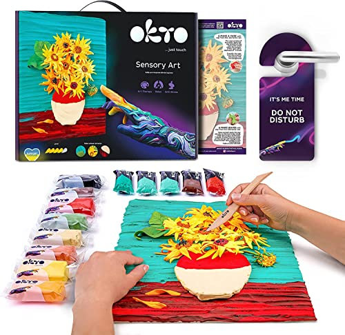 Okto Sunflowers Art Craft Kits for Adults UK - Similar to Painting by Numbers for Adults, Air Dry Clay Modelling Kit, Arts and Crafts for Adults, Craft Kit