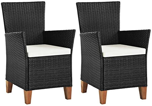 MOONAIRY Gartenstühle mit Polstern 2 STK. Gartenmöbel, Balkonstühle, Balkonmöbel, Bistrostuhl, Garten Stühle, Armlehnenstuhl, Poly Rattan Schwarz