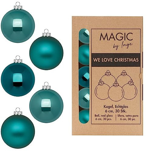 Weihnachtskugeln Glas 6cm x 30 Stück in Kartonbox Christbaumkugeln Dark Emerald