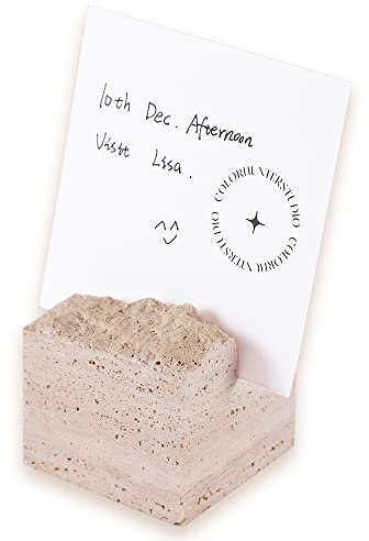 JIMEI True Natural Travertin-Marmor-Tischkarten – Handgefertigte polierte einzigartige Hochzeitstischschilder – Desktop-Memohalter,Escort-Kartenhalter,Partygeschenke,Fotodisplay,Visitenkartenhalter