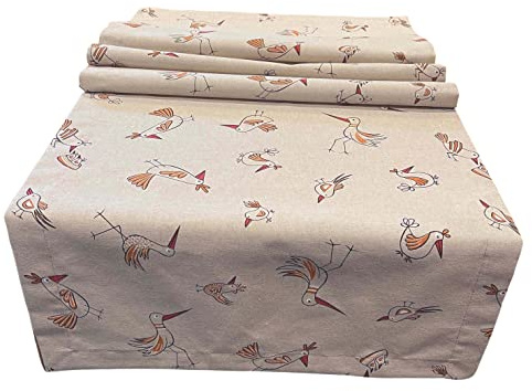 Tischläufer Vögel 150 x 50 cm Beige Weiss Rot Hell Tischläufer für Esszimmer Küche Esstisch Esszimmertisch Kommode Tischwäsche Tisch-Decke Tischdecke Lustig – Landhuis Handmade