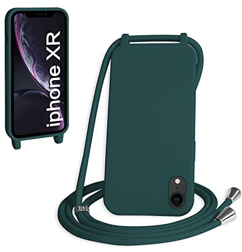 WenBaby Coque avec Cordon pour iPhone XR,Collier pour Étui bandoulière Colliers de cellulaire Mince Antichoc Réglable Lanyard Silicone Case,Vert foncé