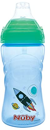Nuby No Spill Printed Thirsty Kids No-Spill Sip-it Sport Cup with Soft Spout and Lid - 12oz / 360 ml, 12+ Months, Single Pack of 1 (Green)