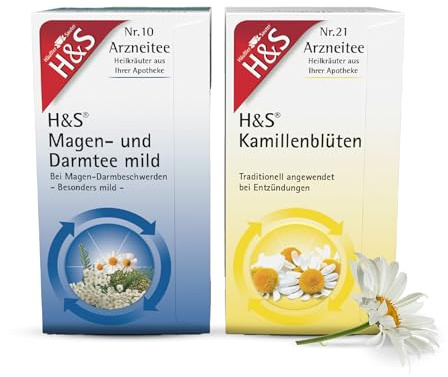 H&S Magen- und Darmtee mild und H&S Kamillenblüten: Tee-Bundle zur Anwendung bei Magen-Darm-Beschwerden, 2 x 20 Beutel