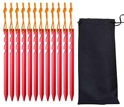 Piquetas Camping Suelo Duro,12 Piezas Estacas para Tienda de Aluminio,18cm Clavijas para Tienda,Piquetas Tienda de Campaña para Jardín,Exterior,Camping