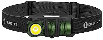 OLIGHT Perun 2 Mini LED Stirnlampe 1100 Lumen 150 Meter, USB Wiederaufladbare EDC Taschenlampe mit Rotlicht, 5 Lichtmodi Wasserdichte Kopflamp mit Stirnband für Campen, Notfälle KaltweißGrün