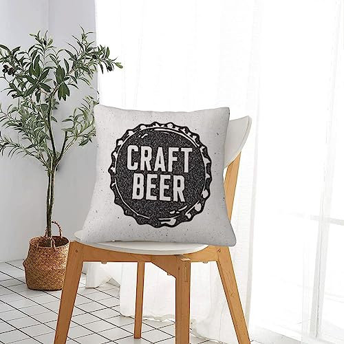 Kissenbezug 45x45cm Dekorativer Überwurf Kissenbezüge,Abzeichen Vintage Craft Beer Sign Ink Stamp Designs Cap Bottle Tap Bar,Heimdekoration quadratisch Kissenhülle 18x18 Zoll