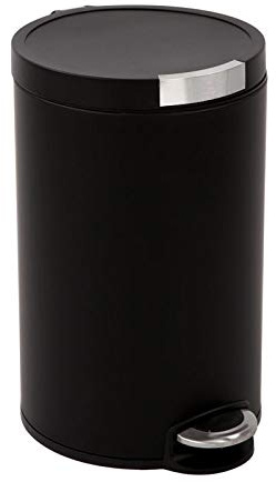PROREGAL Runder Treteimer mit Kunststoffdeckel mit Edelstahlakzenten | 20 Liter, HxØ 45,5x29,2,6cm | Schwarz
