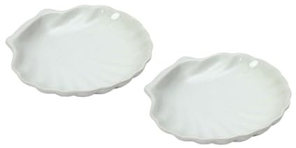 2 x Shell Shaped Porcelain Dish/Plate for Seafood Starters and Nibbles - White - 15.5 cm or 23 cm (23 cm)