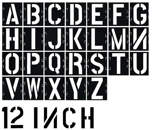 12 Inch Letter Stencils - Alphabet Art Craft Stencil Kit - Plastic Large Size Letter Stencils for Wood, Wall, Fabric, Glass, Paper, Signage & DIY Art Projects
