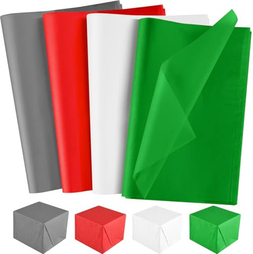 NEBURORA 60 Blatt Weihnachts Seidenpapier Sortiment 50 x 35 cm Rot Grün Weiß Grau Geschenkverpackungs Seidenpapier Großpackung für Weihnachtsgeschenke Bastelarbeiten Taschen und Partydekorationen