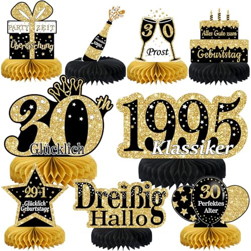 30. Geburtstag Männer 9 Stk Schwarze Goldene Bienenwabe Mittelstück Tischdeko Geburtstag,30 Geburtstag Deko,30 Geburtstag Party Deko Für Frauen Und Mann,Geschenke Für Männer Geburtstag (Deutsche)