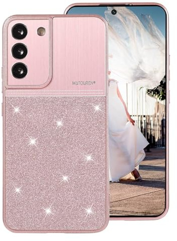 MUTOUREN Kompatibel mit Samsung Galaxy S22 Hülle, Luxus Glitzer Bling Handyhülle mit Gebürstetes Metall Anti-Kratzer Stoßfeste Case Cover für Samsung Galaxy S22 (Roségold)