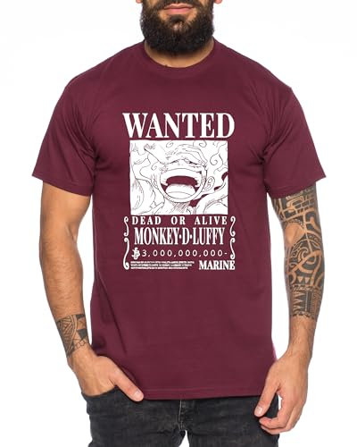 Wanted Luffy - T-Shirt Homme Chapeau de Paille Luffy Zoro One Monkey D. Pirate Ace Piece Goku Anime Ruffy, Taille:XXL, Couleur:Bourgogne