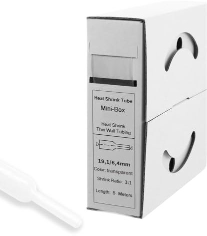 Offgridtec 5m Schrumpfschlauch mit Kleber 19 mm > 6 mm, 3:1 Schrumpfrate, Dual-Wand, Halogenfrei, Flammhemmend, Wasserdichte Kabelisolierung, Leicht zu Schneiden, Inklusive Spenderbox, transparent