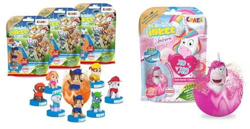 CRAZE INKEE - Paw Patrol & Unicorn Überraschungs-Badekugeln mit Stempel 3er-Multipack - Badezusatz Kinder 46234 & INKEE UNICORN | Badebombe Kinder mit Überraschung