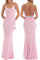 MAHUAOYIXI Vestito Lungo Donna Aderente Scollo a V Ragazza Vestito Estivo Senza Maniche Trasparente Senza Spalline Abito da Vestito Bodycon Elegante Abito da Cocktail Sera Casual Cerimonia (Rosa, M)