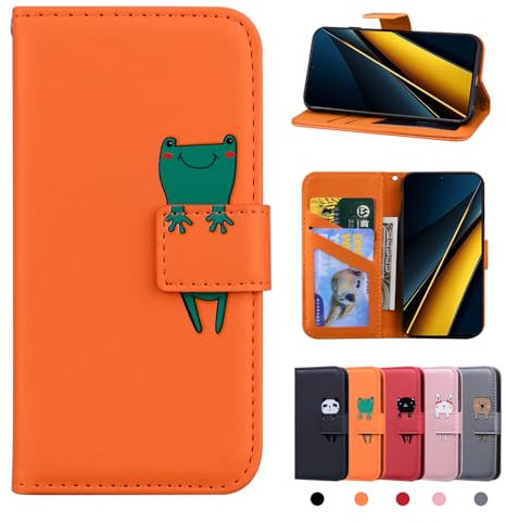 Rostsant Custodia Xiaomi Poco X6 Pro 5G Cover in Pelle PU Xiaomi Poco X6 Pro 5G Portafoglio Magnetica Supporto Custodia a Libro Per Xiaomi Poco X6 Pro 5G Rana Arancione