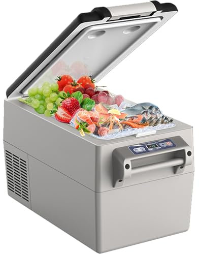 VEVOR Refrigerador para Auto Refrigerador para Auto de 12 Voltios Congelador Portátil de Doble Zona de 32 L Rango Ajustable de -4~50 ℉ Enfriador de Compresor de 12/24 V CC y 100-240 V CA para Camping
