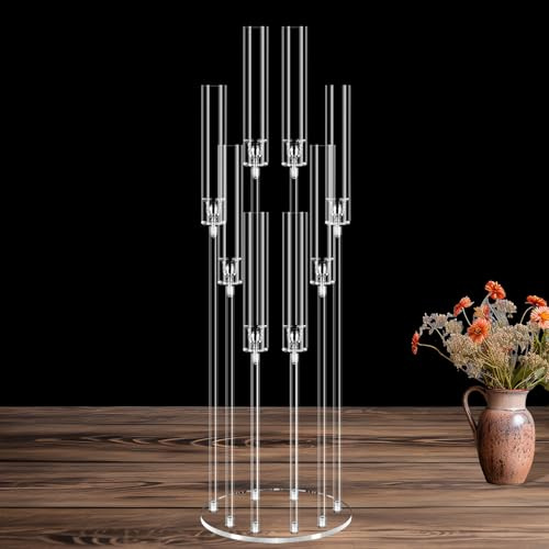 Mjkeomo Kerzenhalter aus Acryl, 8 Arme, 97 cm hoch, für Heimdekoration | Tafelaufsätze für Tische, passend für 2,2 cm LED-Kerzen, Einweihungsgeschenk