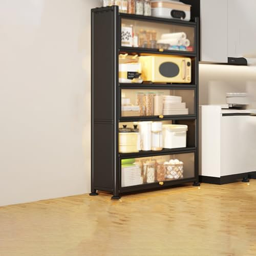 Armario Cocina Almacenaje Pequeño Armario Despensa Cocina 80 Ancho Multi-función Utensilios de Cocina Estantes de Almacenamiento para Salón 4 Ganchos(Black,6 Tier_80CM)