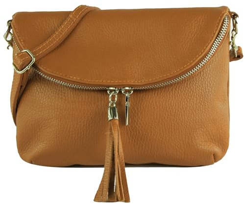 modamoda de T07L / T139L Damen Leder kleine Umhängetasche 2 Modelle handmade in Italy, Farbe:Cognac