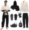 Mittelalter Herren Renaissance Kostüm Set, Viking Kostüm Schnürhemd Herren Hose mit Zubehör, Halloween-Kostüm für Cosplay, Zauberer, Maskerade (Schwarze Hosen, XL)