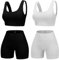 YWBIN 4-teiliges Workout-Set für Damen, nahtlos, gerippt, hohe Taille, Yoga-Shorts mit Sport-BH-Outfits, Schwarz/Weiß, Medium