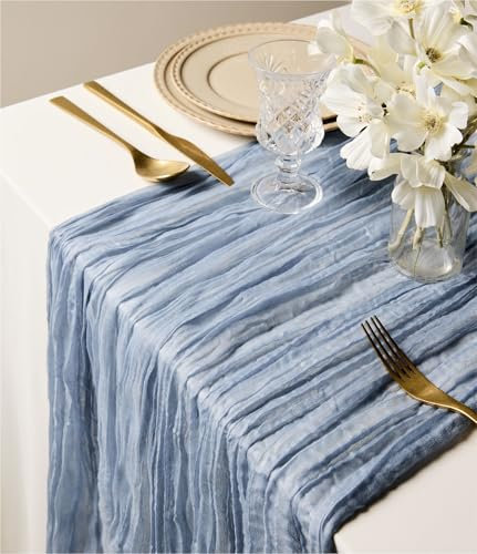 Vitalizart Staubig Blau Tabelle Läufer, 88,9 x 305 cm Gaze Tischdecke Boho Rustic Dekorationen für Urlaub Party Hochzeit Dekor Empfang Braut Dusche