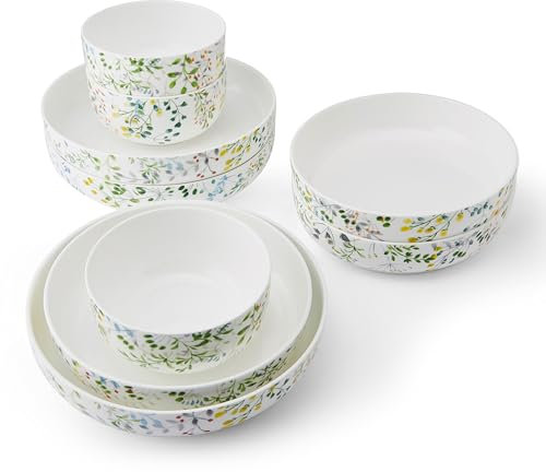 Mikasa Tivoli Garden Bone China Lightweight Chip Resistant 9 Piece Dinnerware Bowl Set, Service for 3