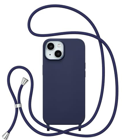ZTOFERA Handykette Hülle Kompatibel mit iPhone 14, Liquid Silikon Handyhülle mit Umhängeband, Schutzhülle mit Band Kordel zum Umhängen Necklace Hülle für iPhone 14/13, Dunkelblau