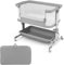 COSTWAY 3 in 1 Beistellbett, Reisebett Baby mit Matratze, Babybett 6 Fach höhenverstellbar mit Aufbewahrungskorb & Tragetasche, tragbarer Stubenwagen mit Rollen für Baby bis 6 Monaten (Grau)