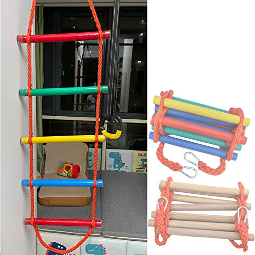 Escalera de Cuerda,Escalera de Cuerda para Deportes,Escalera de Escalada para Uso en Casas en los árboles y árboles en el Patio Trasero, con 2 Ganchos/Color madera/13 metros/42,6 pies