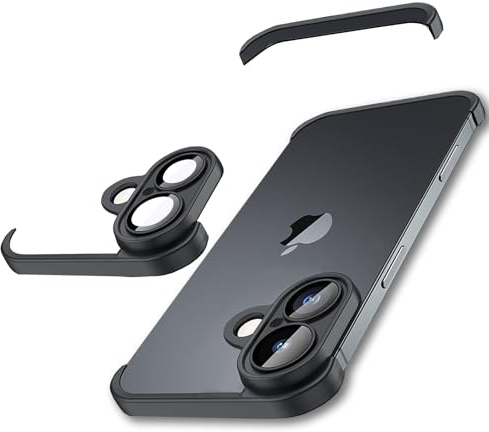 MIMGOAL Hülle für iPhone 16 Rahmenlos Slim Kameraschutz Schwarz | Rahmenloses Slim Design, Integrierter Kameraschutz, Stoßdämpfender TPU Rahmen, Erhöhte Kanten Für Display Schutz