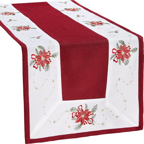 Erwin Müller Tischläufer Weihnachtsstern Leinen-Optik rot Größe 50x150 cm