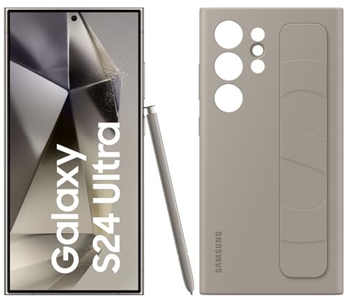 Samsung Galaxy S24 Ultra AI Smartphone, 12GB RAM/512GB Speicher, Titanium Gray, 3 Jahre Herstellergarantie + Standing Grip Case Taupe