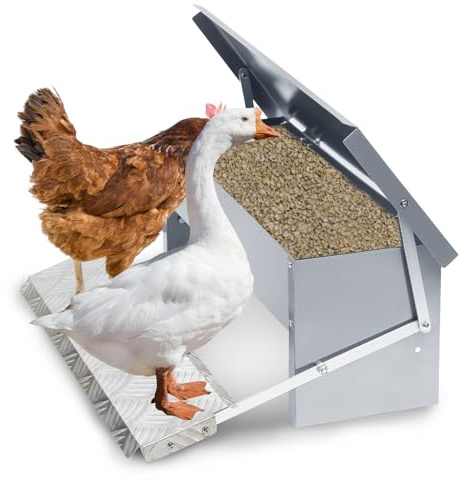 Peviasot 1x Futterautomat Hühner Futterspender 5kg, mit Deckel Futtertröge Automatisches Pedal Geflügel futterautomat, Futtertrog Hühnerfutter, Wasserdicht rattensicher
