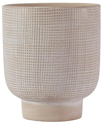 Olly & Rose Barcelona Erhöhter Keramik-Blumentopf, 22,5 x 24,5 cm, gemustert, hellbeige, große Pflanztöpfe für drinnen und draußen, beige Pflanzgefäße – Blumentöpfe