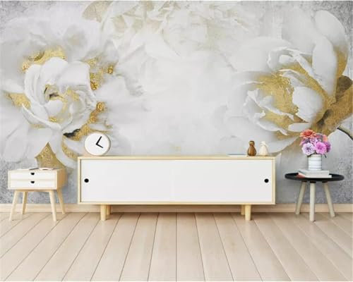 Tzxztt Blume Gold Rose Moderne 3D Tapete Geprägte Seide Neutrale Töne Material Ideal Für Wohnzimmer Schlafzimmer-200cm×140cm